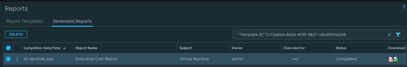 Viewing generated report instances and their status.