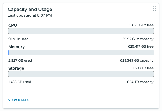 ESXi Host Client Capacity and Usage panel showing 628.343 GB of memory capacity after configuring NVMe Memory Tiering at 400 percent
