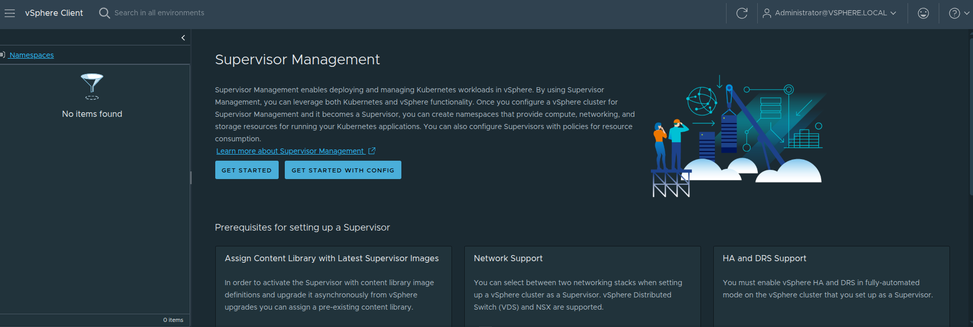 Supervisor Management landing page showing prerequisites for enabling a Supervisor.