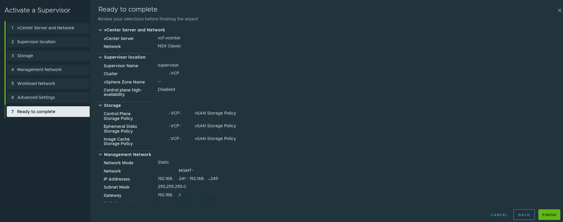 Supervisor deployment review page.