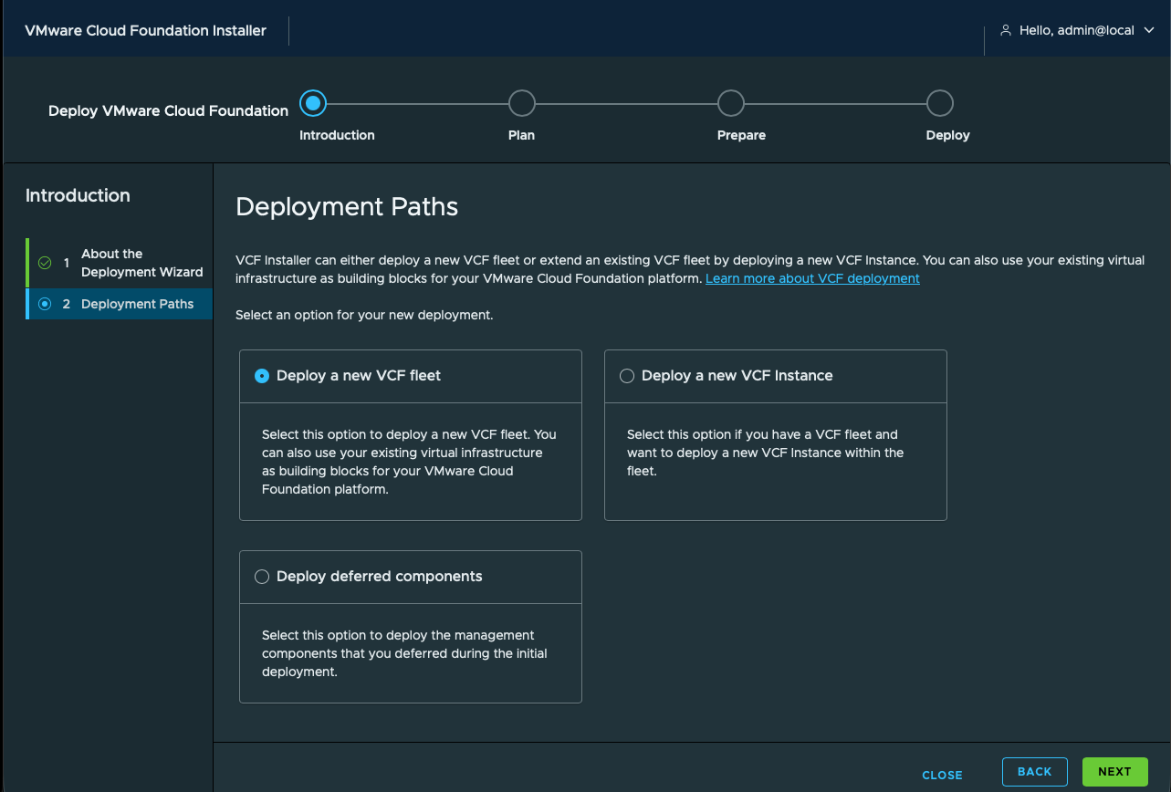 choose Deploy a new VCF fleet