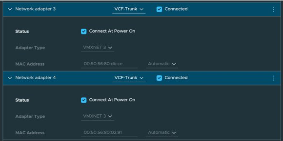 virtual network adapters 3 and 4 are connected to VCF-Trunk