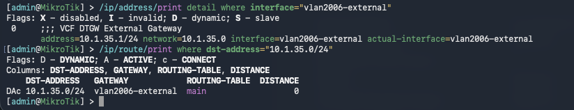 Recheck the router before VPC networking. Gateway 10.1.35.1/24 and connected route 10.1.35.0/24 remain in place.