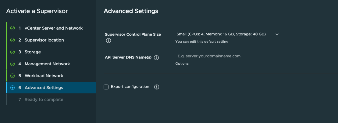 Supervisor initial Small default. Advanced Settings initially shows Small before the deliberate Medium change.