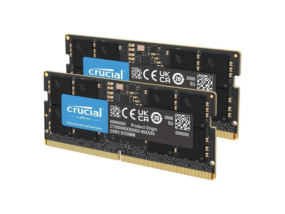 Two Crucial DDR5 SODIMM modules from the 128 GB memory kit