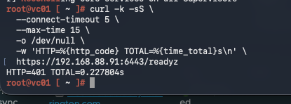 curl to the Supervisor API readyz endpoint returning HTTP 401