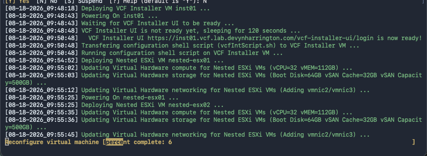 PowerShell automation deploying and reconfiguring nested ESXi virtual machines