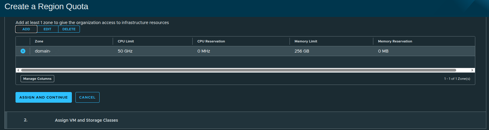 Region Quota Summary