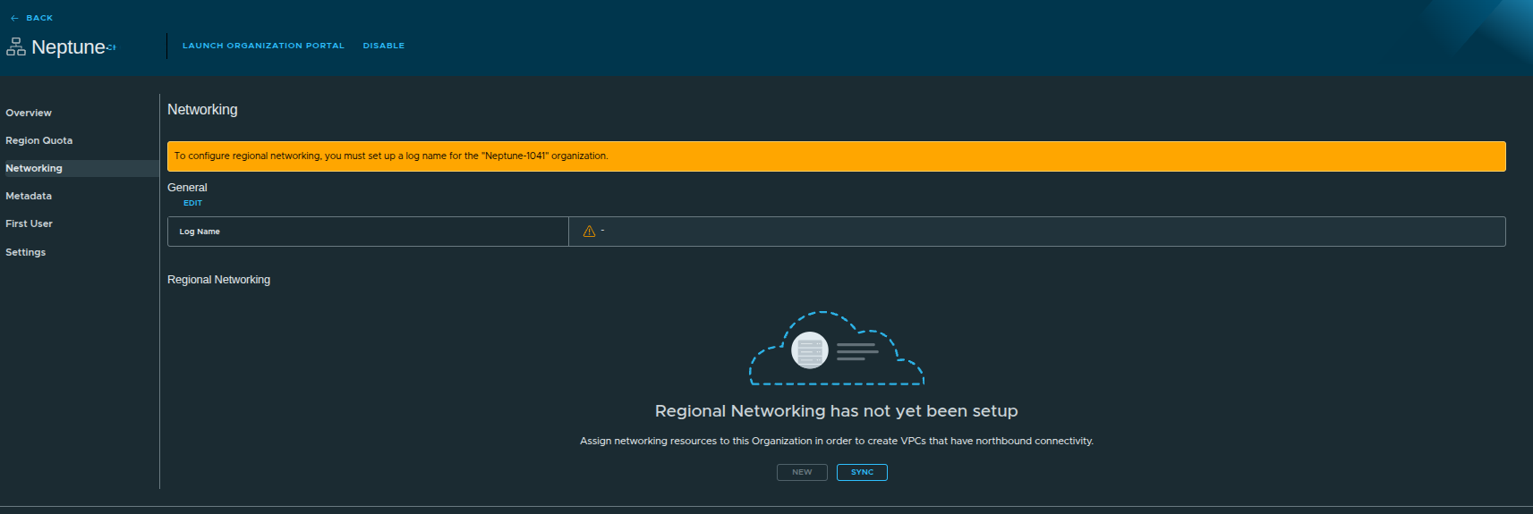 Regional Networking Not Configured