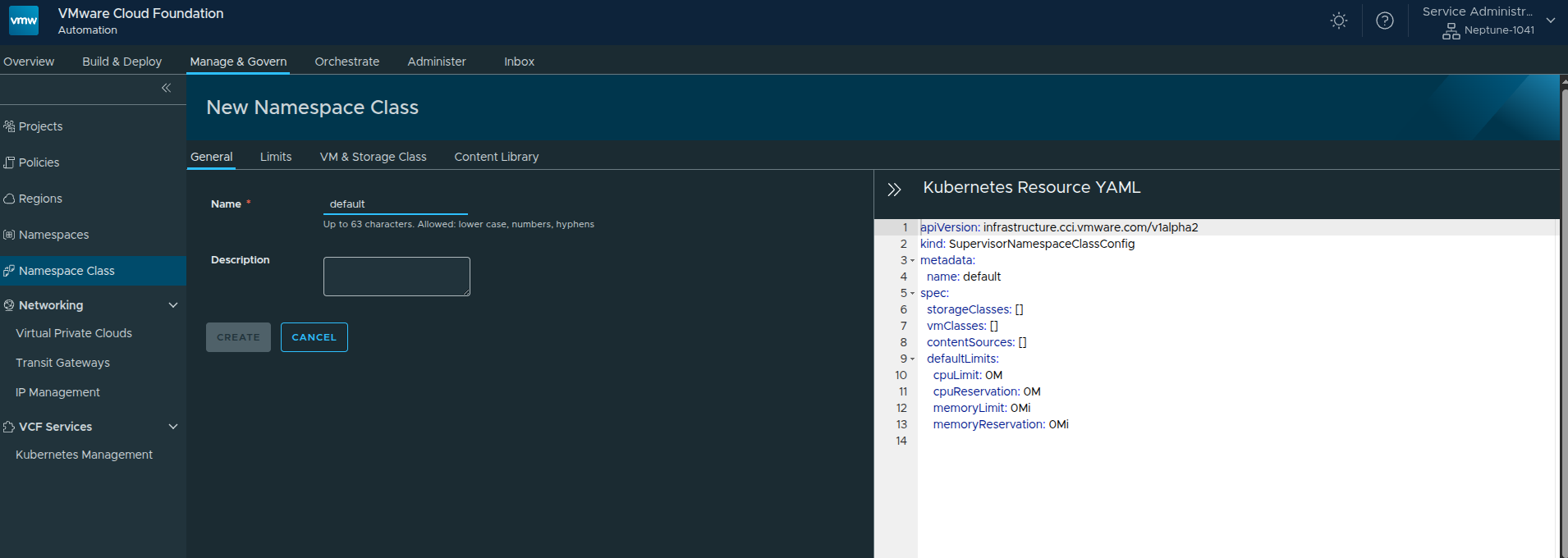 Namespace Class General