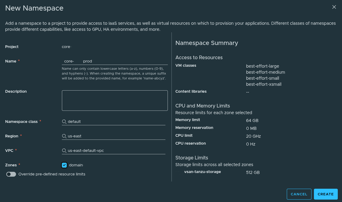 Namespace Summary