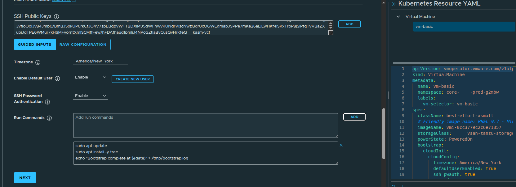 Bootstrap configuration for the VM.
