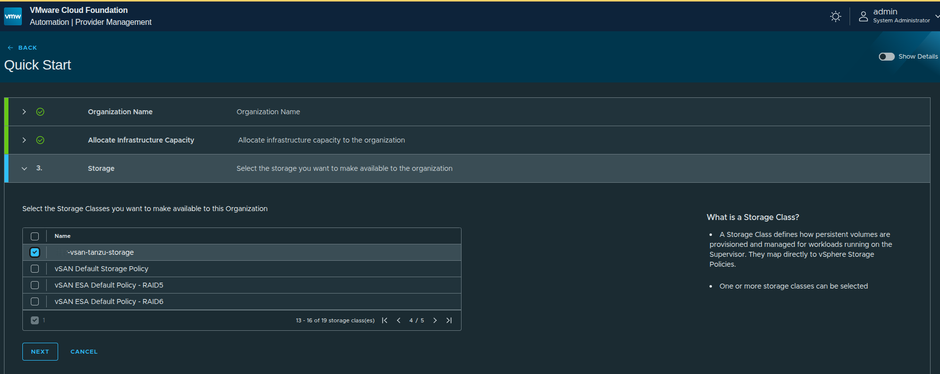 Quick Start Storage Policy