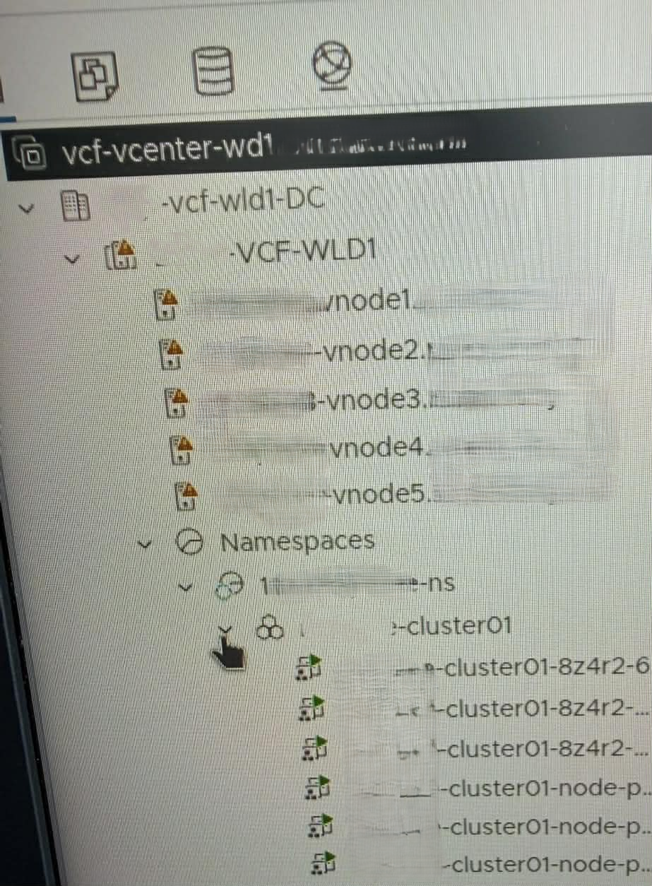 vSphere inventory view of workload cluster deployment